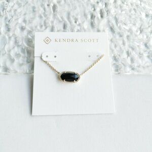 Kendra Scott Elisa Black Opaque Glass Gold Pendant Necklace NEW